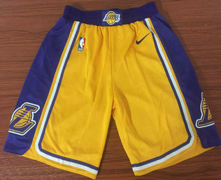 Men's Los Angeles Lakers Yellow 2018-2019 Nike Swingman Stitched NBA Shorts