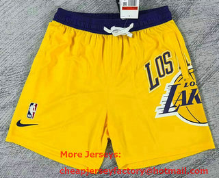 Men's Los Angeles Lakers Yellow Big LOGO Stitched Swingman Nike Shorts