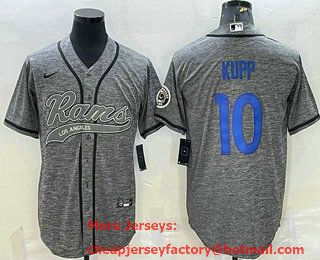 Men's Los Angeles Rams #10 Cooper Kupp Grey Gridiron Team Big Logo Cool Base Stitched Baseball Jersey