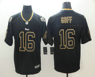 Men's Los Angeles Rams #16 Jared Goff 2018 Black Lights Out Color Rush Stitched NFL Nike Limited Jersey