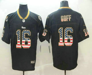 Men's Los Angeles Rams #16 Jared Goff 2018 USA Flag Fashion Black Color Rush Stitched Nike Limited Jersey