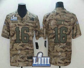Men's Los Angeles Rams #16 Jared Goff 2019 Super Bowl LIII Patch Camo Salute to Service Stitched NFL Nike Limited Jersey