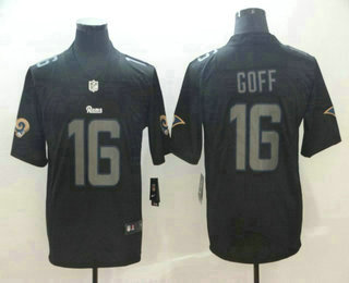 Men's Los Angeles Rams #16 Jared Goff Black 2018 Fashion Impact Black Color Rush Stitched NFL Nike Limited Jersey