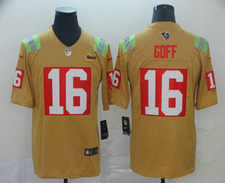 Men's Los Angeles Rams #16 Jared Goff Gold 2019 City Edition Vapor Stitched NFL Nike Limited Jersey