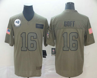 Men's Los Angeles Rams #16 Jared Goff NEW Olive 2019 Salute To Service Stitched NFL Nike Limited Jersey