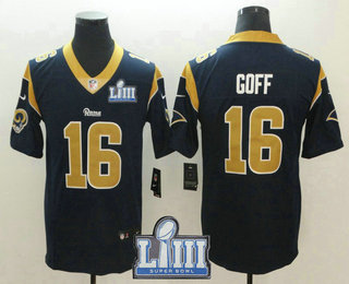 Men's Los Angeles Rams #16 Jared Goff Navy Blue 2019 Super Bowl LIII Patch Vapor Untouchable Stitched NFL Nike Limited Jersey