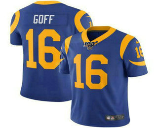 Men's Los Angeles Rams #16 Jared Goff Royal Blue 100th Season 2017 Vapor Untouchable Stitched NFL Nike Limited Jersey