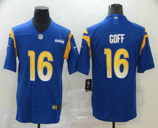 Men's Los Angeles Rams #16 Jared Goff Royal Blue 2020 NEW Vapor Untouchable Stitched NFL Nike Limited Jersey