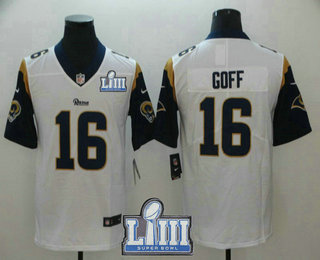 Men's Los Angeles Rams #16 Jared Goff White 2019 Super Bowl LIII Patch Vapor Untouchable Stitched NFL Nike Limited Jersey
