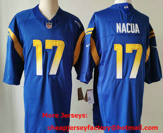 Men's Los Angeles Rams #17 Puka Nacua Blue 2023 FUSE Vapor Limited Stitched Jersey