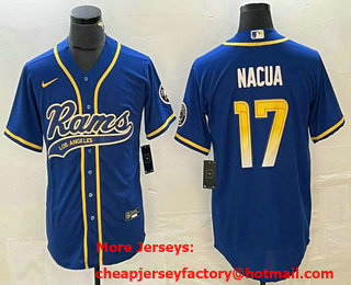 Men's Los Angeles Rams #17 Puka Nacua Royal With Patch Cool Base Stitched Baseball Jersey