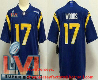 Men's Los Angeles Rams #17 Robert Woods Blue 2022 Super Bowl LVI Vapor Untouchable Stitched Limited Jersey