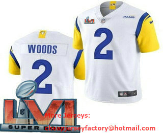 Men's Los Angeles Rams #2 Robert Woods White 2022 Super Bowl LVI Vapor Untouchable Stitched Limited Jersey