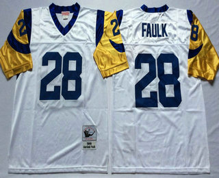Men's Los Angeles Rams #28 Marshall Faulk White Throwback Jersey by Mitchell & Ness
