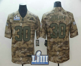 Men's Los Angeles Rams #30 Todd Gurley II 2019 Super Bowl LIII Patch Camo Salute to Service Stitched NFL Nike Limited Jersey
