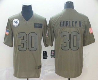 Men's Los Angeles Rams #30 Todd Gurley II NEW Olive 2019 Salute To Service Stitched NFL Nike Limited Jersey