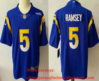 Men's Los Angeles Rams #5 Jalen Ramsey Blue 2021 NEW Vapor Untouchable Stitched NFL Nike Limited Jersey