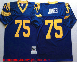 Men's Los Angeles Rams #75 Deacon Jones Light Blue Throwback Jersey by Mitchell & Ness