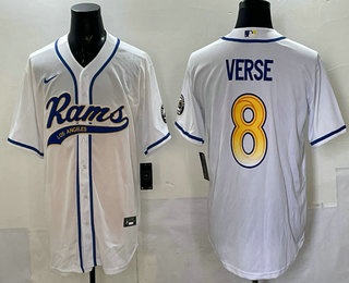 Men's Los Angeles Rams #8 Jared Verse White Cool Base Stitched Baseball Jersey