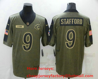 Men's Los Angeles Rams #9 Matthew Stafford 2021 Olive Salute To Service Limited Stitched Jersey