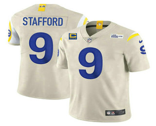 Men's Los Angeles Rams #9 Matthew Stafford 2022 Bone With 4 star C Patch Vapor Untouchable Limited Stitched Jersey