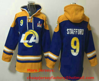 Men's Los Angeles Rams #9 Matthew Stafford Blue Ageless Must Have Lace Up Pullover Hoodie