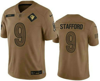 Men's Los Angeles Rams #9 Matthew Stafford Limited Brown 2023 Salute To Service Jersey