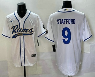 Men's Los Angeles Rams #9 Matthew Stafford White Cool Base Stitched Baseball Jersey