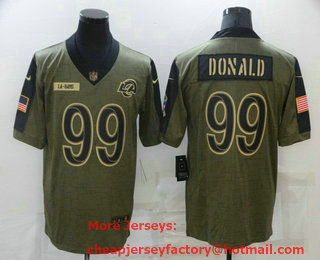 Men's Los Angeles Rams #99 Aaron Donald 2021 Olive Salute To Service Limited Stitched Jersey