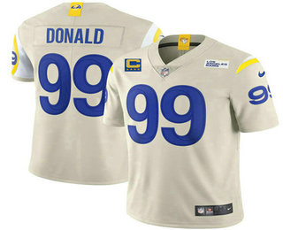 Men's Los Angeles Rams #99 Aaron Donald 2022 Bone With 4 star C Patch Vapor Untouchable Limited Stitched Jersey