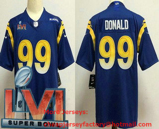Men's Los Angeles Rams #99 Aaron Donald Blue 2022 Super Bowl LVI Vapor Untouchable Stitched Limited Jersey