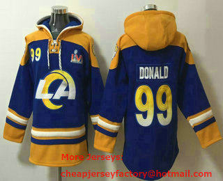Men's Los Angeles Rams #99 Aaron Donald Blue Ageless Must Have Lace Up Pullover Hoodie
