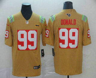 Men's Los Angeles Rams #99 Aaron Donald Gold 2019 City Edition Vapor Stitched NFL Nike Limited Jersey
