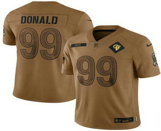Men's Los Angeles Rams #99 Aaron Donald Limited Brown 2023 Salute To Service Jersey