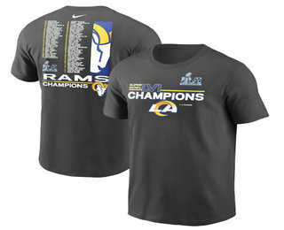 Men's Los Angeles Rams 2022 Anthracite Super Bowl LVI Champions Roster T-Shirt