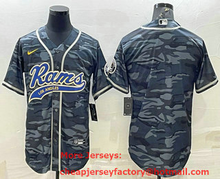 Men's Los Angeles Rams Blank Grey Navy With Patch Cool Base Stitched Baseball Jersey