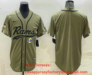 Men's Los Angeles Rams Blank Olive Salute to Service Cool Base Stitched Baseball Jersey
