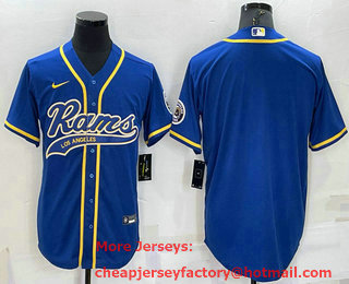 Men's Los Angeles Rams Blank Royal Blue With Patch Cool Base Stitched Baseball Jersey