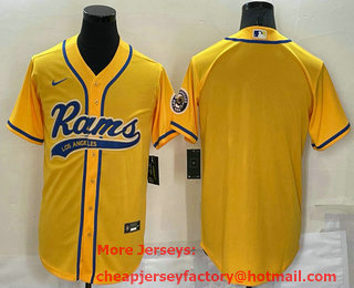 Men's Los Angeles Rams Blank Yellow Stitched MLB Cool Base Nike Baseball Jersey