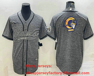 Men's Los Angeles Rams Grey Gridiron Team Big Logo Cool Base Stitched Baseball Jersey