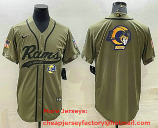 Men's Los Angeles Rams Olive Salute to Service Team Big Logo Cool Base Stitched Baseball Jersey