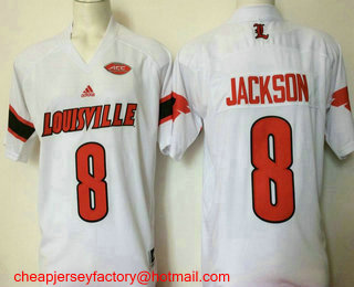 Men's Louisville Cardinals #8 Lamar Jackson White Stitched College Football NCAA Jersey