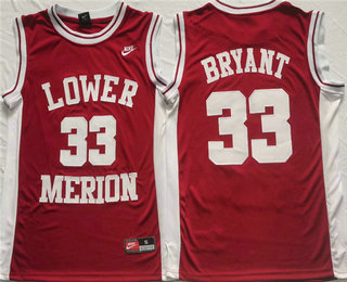 Men's Lower Merion #33 Kobe Bryant Red Stitched Jersey