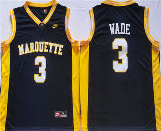 Men's Marquette Golden Eagles #3 Dwyane Wade Black Stitched Jersey