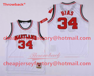 Men's Maryland Terps University #34 Len Bias White 1985 Throwback Basketball Jersey