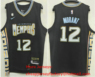 Men's Memphis Grizzlies #12 Ja Morant 2022 Black City Edition With 6 Patch Stitched Jersey