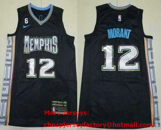 Men's Memphis Grizzlies #12 Ja Morant Black 2022 City 6 Patch Icon Swingman Jersey