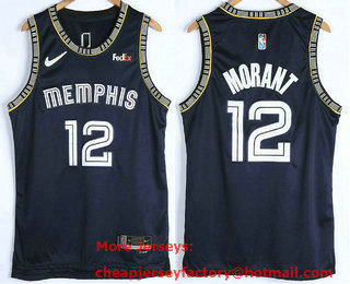 Men's Memphis Grizzlies #12 Ja Morant Black 75th 2022 City Edition Stitched Swingman Jersey