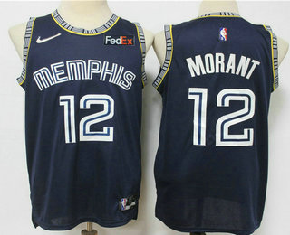 Men's Memphis Grizzlies #12 Ja Morant Black 75th 2022 City Edition Stitched Swingman Jersey With Sponsor
