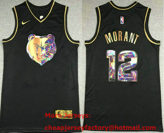 Men's Memphis Grizzlies #12 Ja Morant Black Golden Edition 75th Diamon Nike Swingman Stitched Jersey
